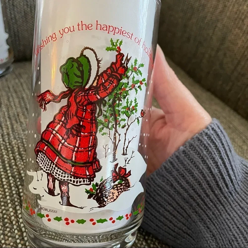 3 Vintage 1982 Holly Hobbie American Greetings Holiday Drinking Glasses Coca Col
